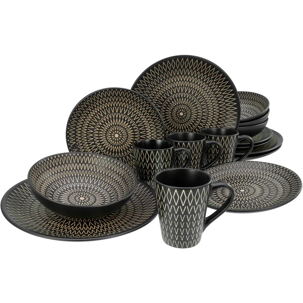 CreaTable Kombiservice »Crafted«, (Set, 16 tlg., Kaffeeservice und Tafelservice im Set, für 4 Personen), Service, schwarz, Rautenrelief, Ethnostyle CreaTable Kombiservice »Crafted«, (Set, 16 Tlg., Kaffeeservice Und Tafelservice Im Set, Für 4 Personen), Service, Schwarz, Rautenrelief, Ethnostyle -Creatable fa8255a818283c6cd33ebcb3c07ff199